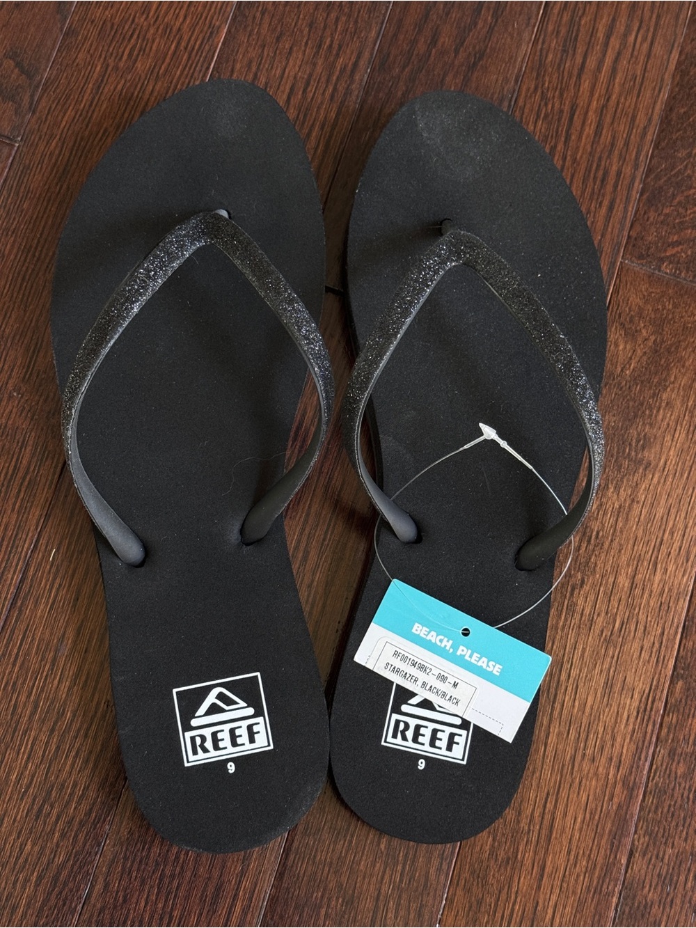 ☀️ NEW Reef Women's Black Glitter Flip Flop Sandals (9)